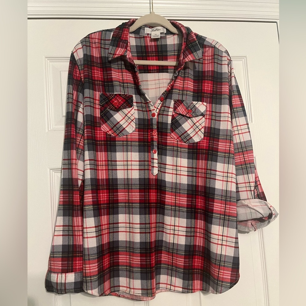 3/4 Button Flannel Top